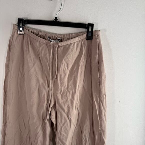 Zara Women's Beige Pajama Style Wide-Leg Drawstring Waist Pants Small - Picture 6 of 9